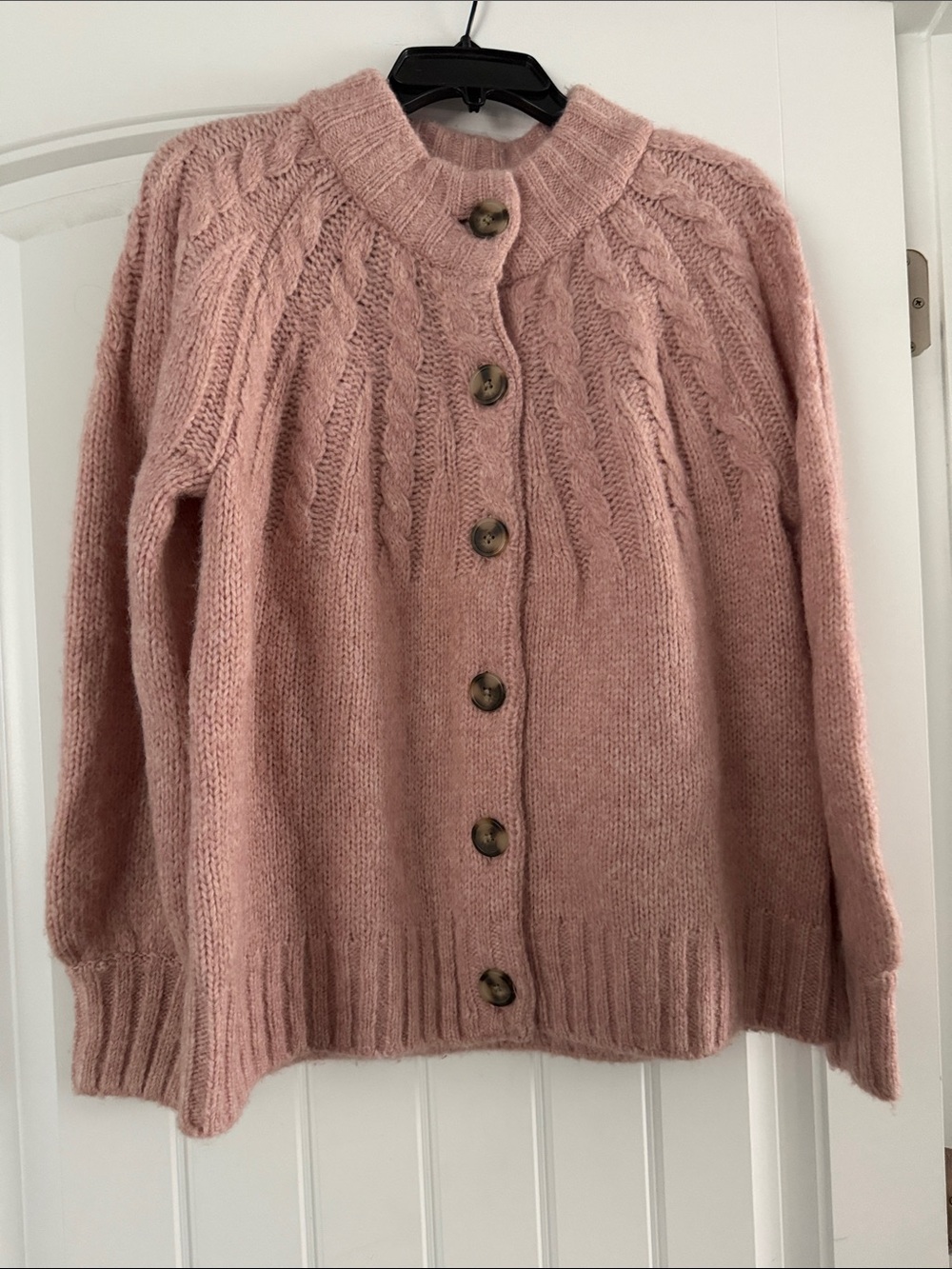 Madewell Dusty Rose Cable-Knit Button Cardigan